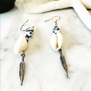 Shell and metal feather earrings